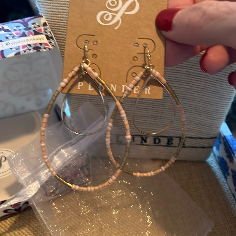 Super pretty pink,gold and white beaded hoops